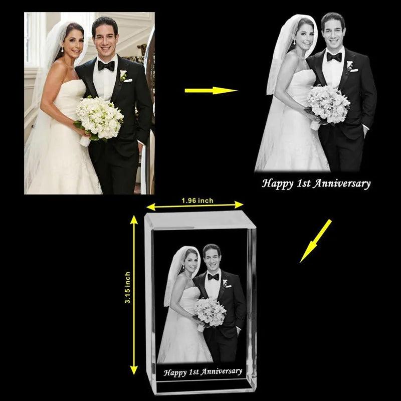 2D/3D Crystal Photo Cube - Laser Engraved Wedding & Anniversary Gifts for Loved Ones