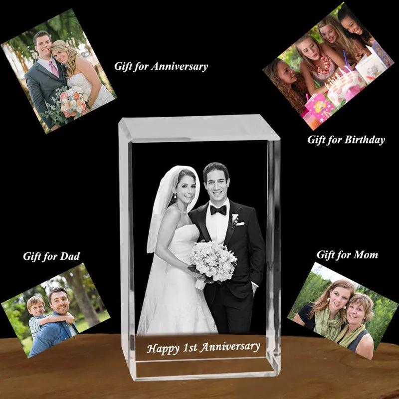 2D/3D Crystal Photo Cube - Laser Engraved Wedding & Anniversary Gifts for Loved Ones