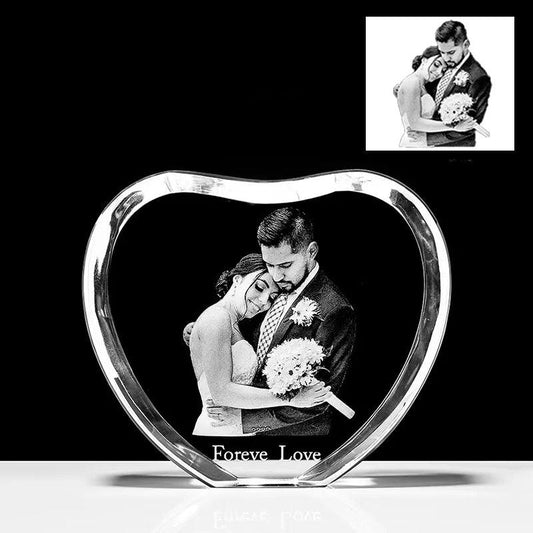 Heart Crystal Sculpture Photo Frame - Engrave Family, Wedding & Pet Memories