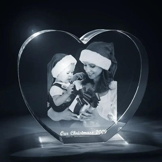 0.1mm 3D Laser Heart Crystal Photo Frame – Custom Engraved Keepsake for Wife, Mom & Loved Ones