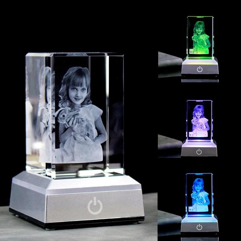 3D Laser Crystal Photo Cube - Custom Engraved Images & Text for Birthdays & Christmas