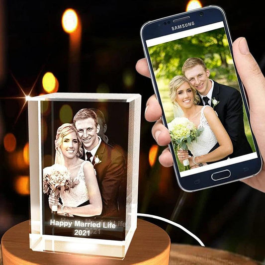 3D Laser Crystal Engraved Photo (0.05mm Precision) - Memorial Gifts for Wife & Mom