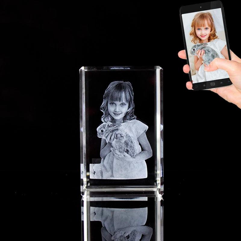 3D Laser Crystal Photo Cube - Custom Engraved Images & Text for Birthdays & Christmas