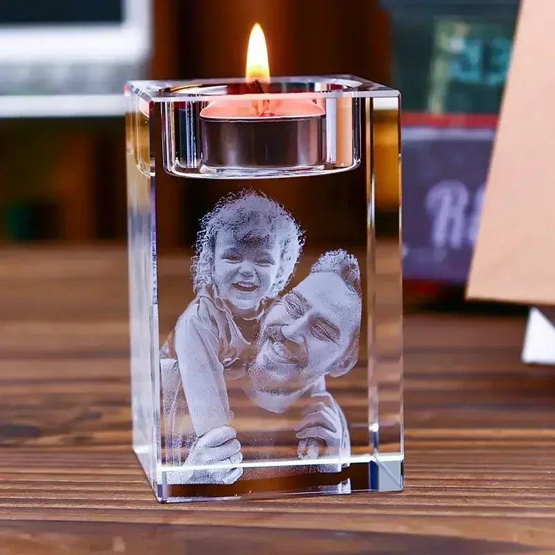 2D Crystal Candle Holder - Custom Photo & Text Engraved Gifts