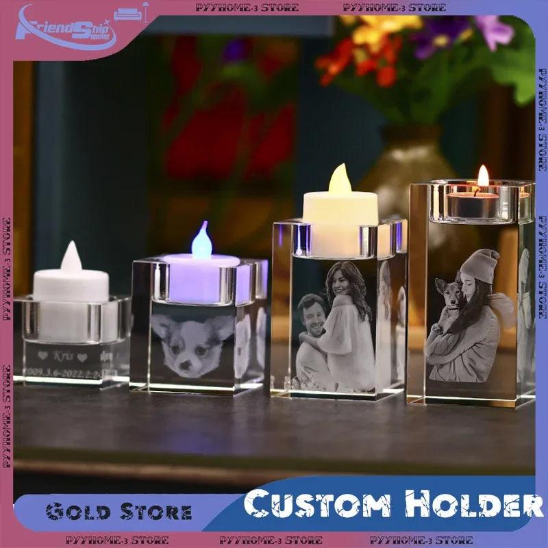 2D Crystal Candle Holder - Custom Photo & Text Engraved Gifts